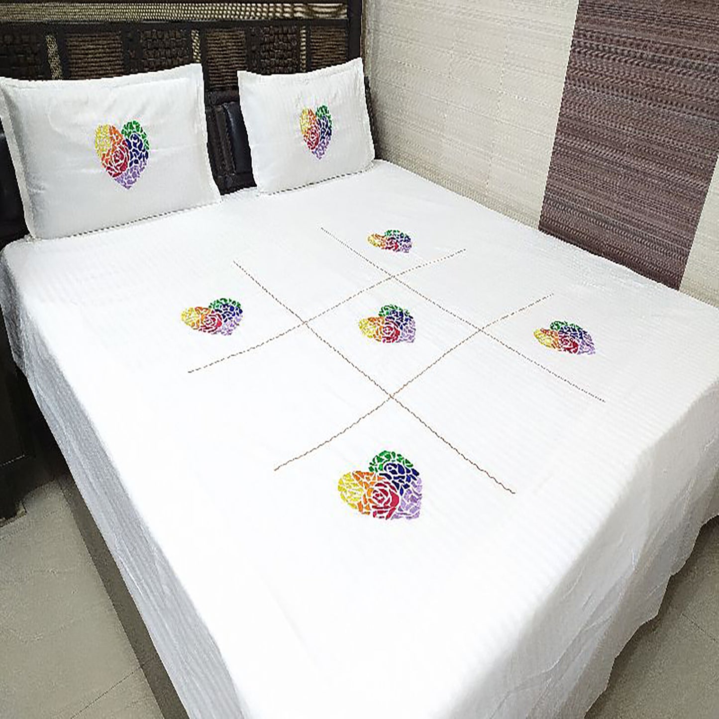 Hand-Embroidered King-Size Cotton Bedsheet with Pillow Covers