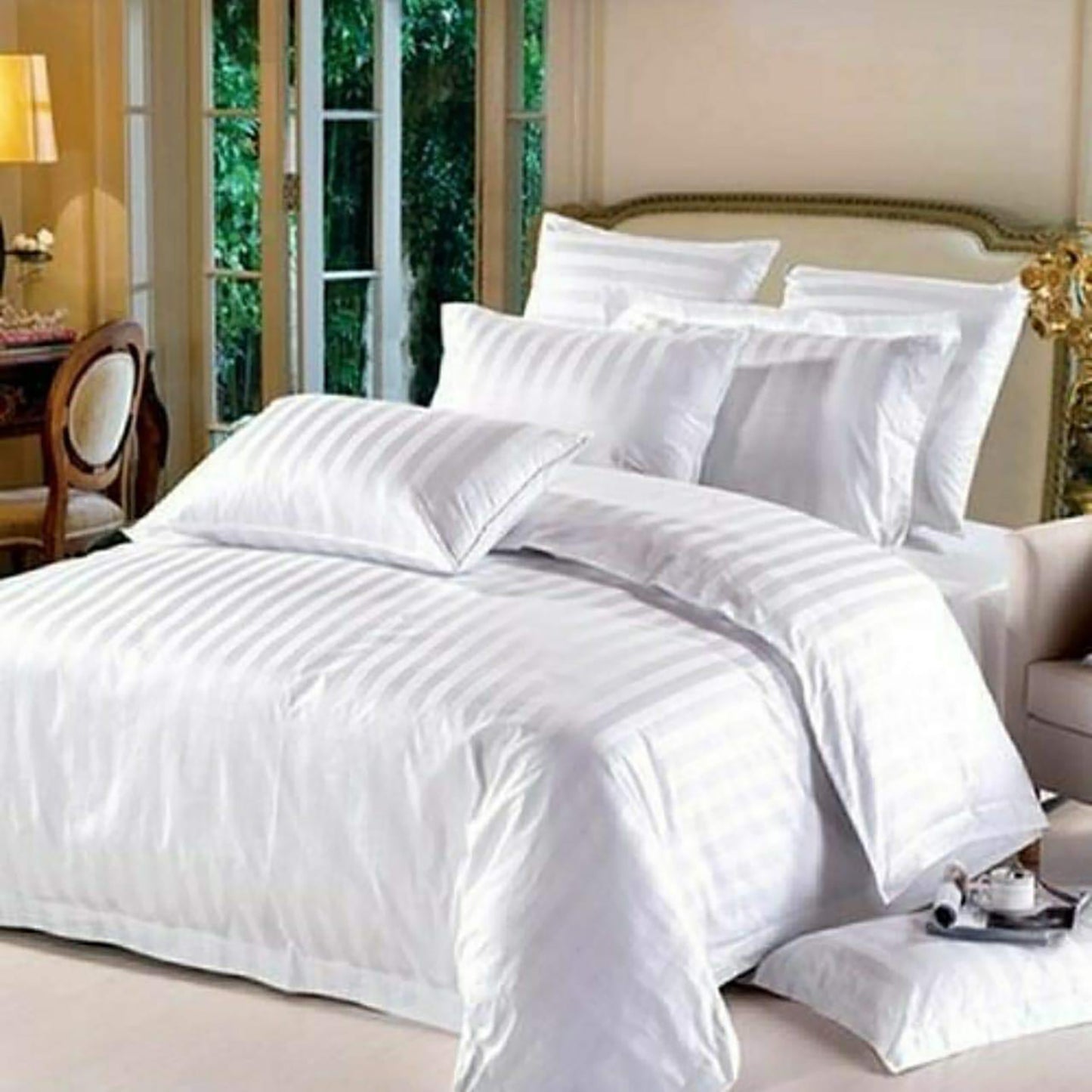 Satin Striped Cotton Double Bedsheet Set with 2 Pillow Covers