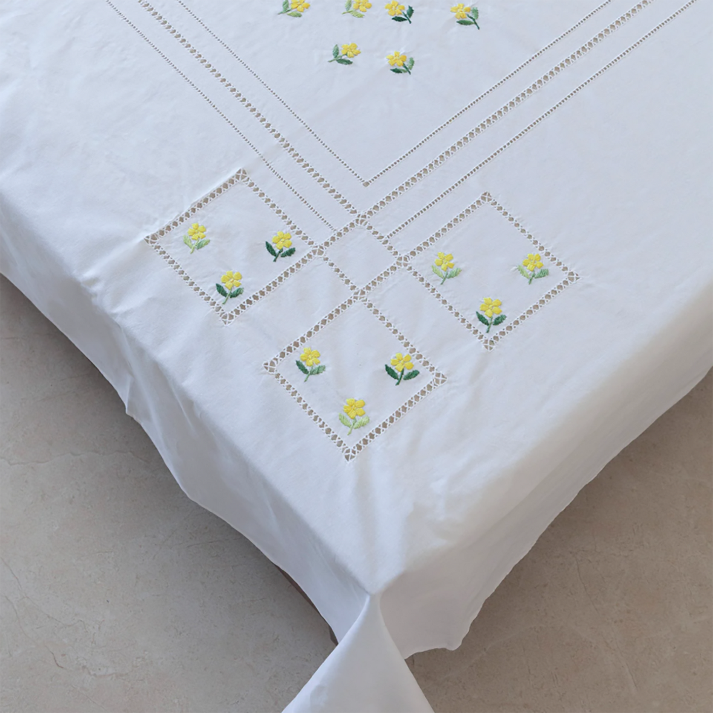 Hand-Embroidered King-Size Cotton Bedsheet with Pillow Covers