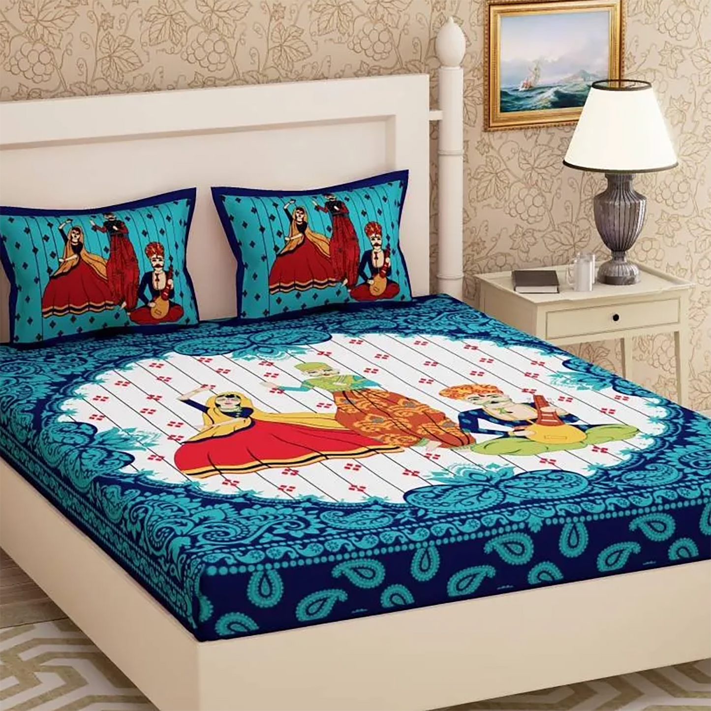 Elegant Floral Printed Cotton Bedsheet – Vibrant, Soft & Fade-Resistant