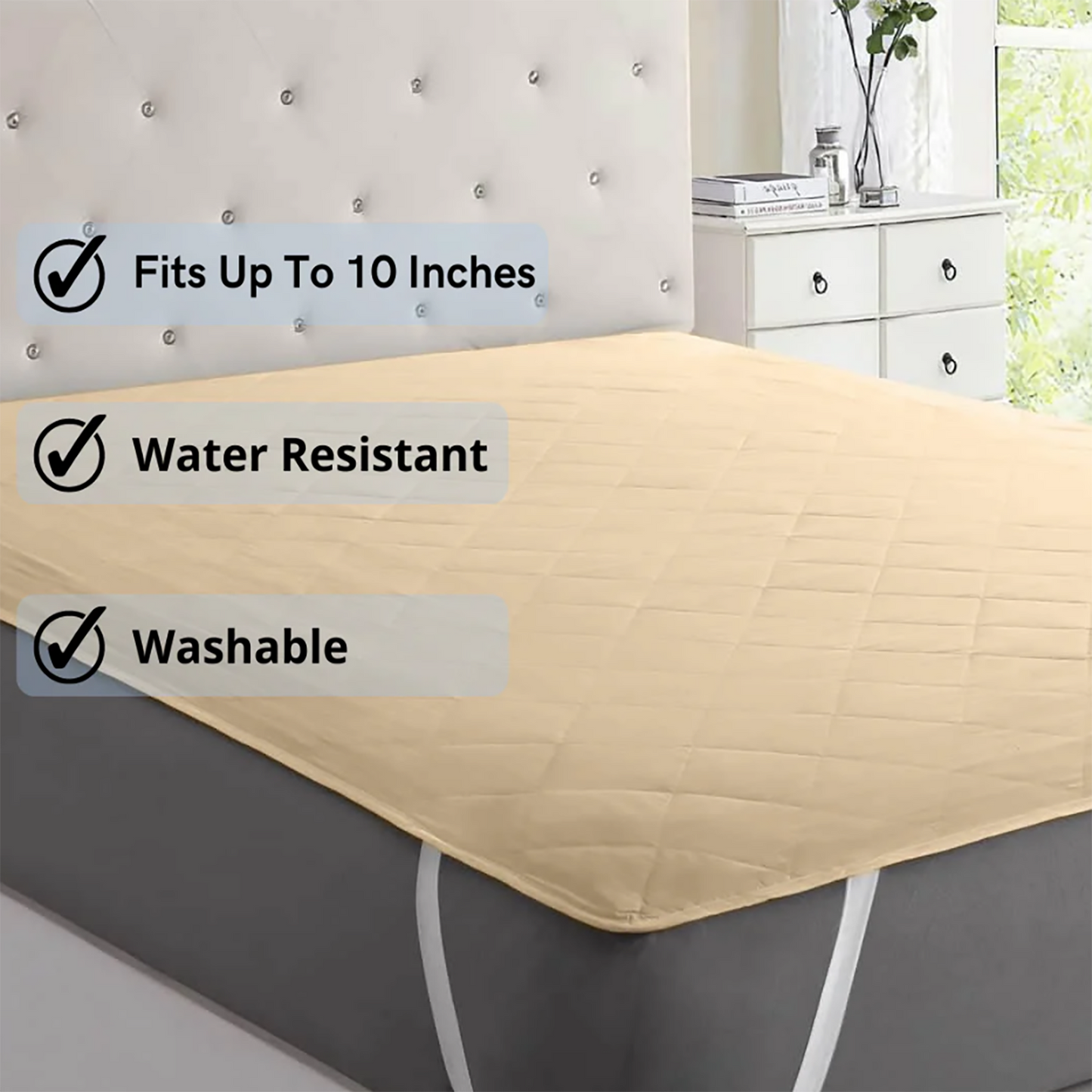 Water-Resistant Cotton Mattress Protector with Elastic Straps – Soft, Breathable, and Durable