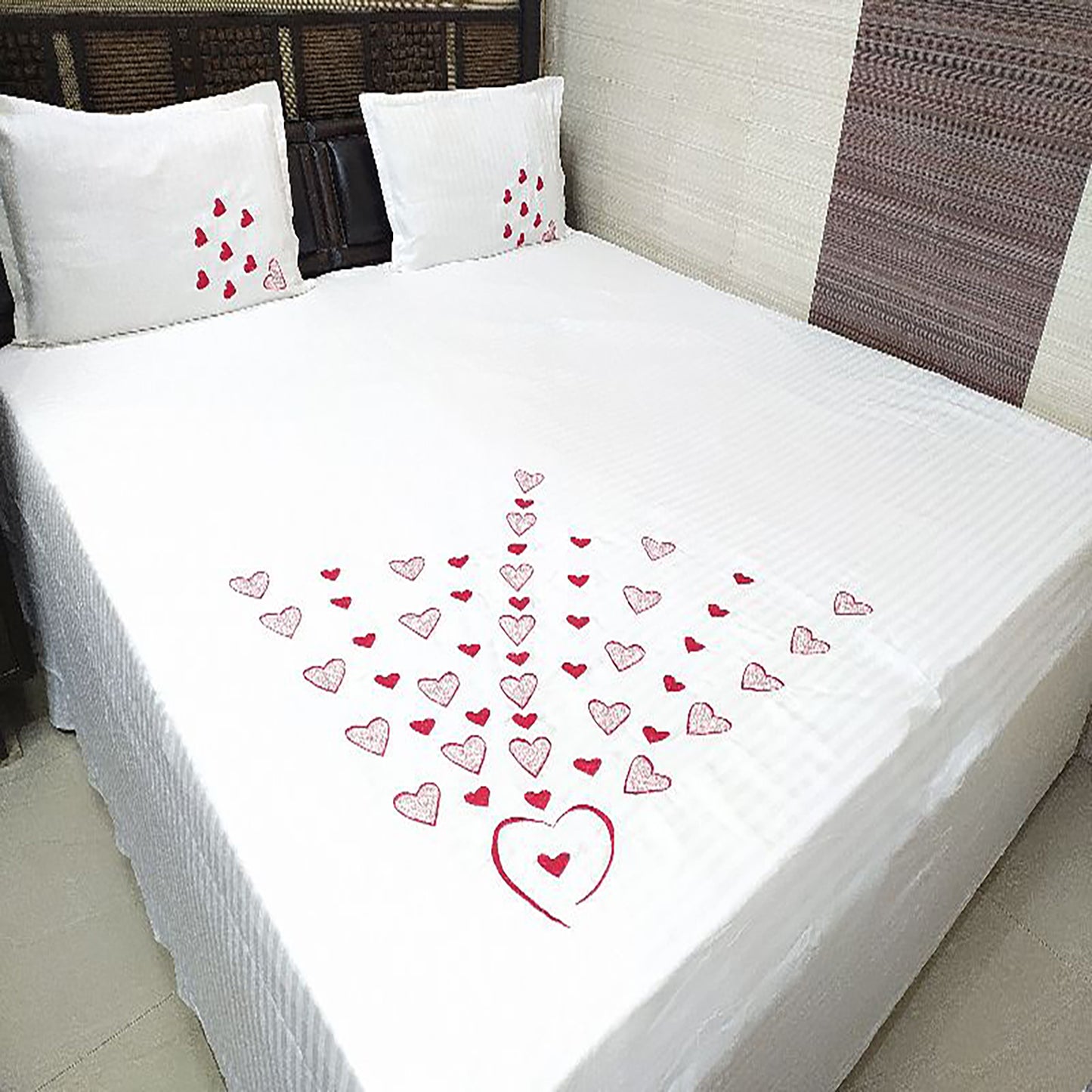 Hand-Embroidered King-Size Cotton Bedsheet with Pillow Covers